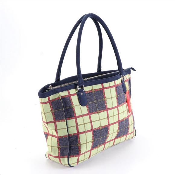 New Roberta di Camerino Zip Tote Bag Canvas Blue Microfiber NWT 🌺 - Picture 2 of 4